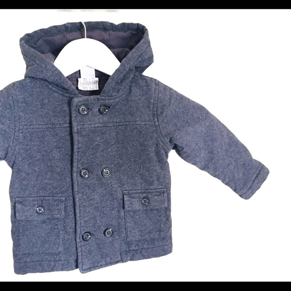GYMBOREE Cotton Pea Coat With Duffle Detailing & Pockets Grey Baby Boy Sz 18M-2Y - Picture 5 of 8